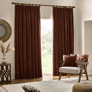 Heavy chenille nutmeg curtains on window image 1