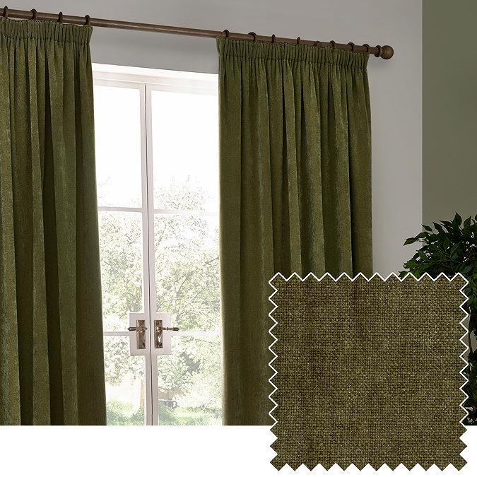 Heavy chenille olive curtain swatch image 5