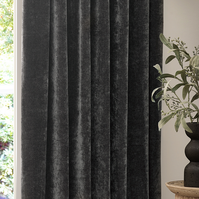 Heavy Chenille Pencil Pleat curtain in Charcoal image 2
