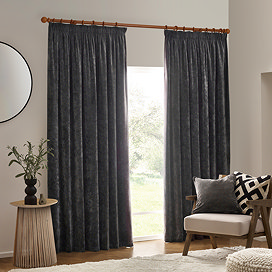 Heavy Chenille Charcoal curtain on window image 1
