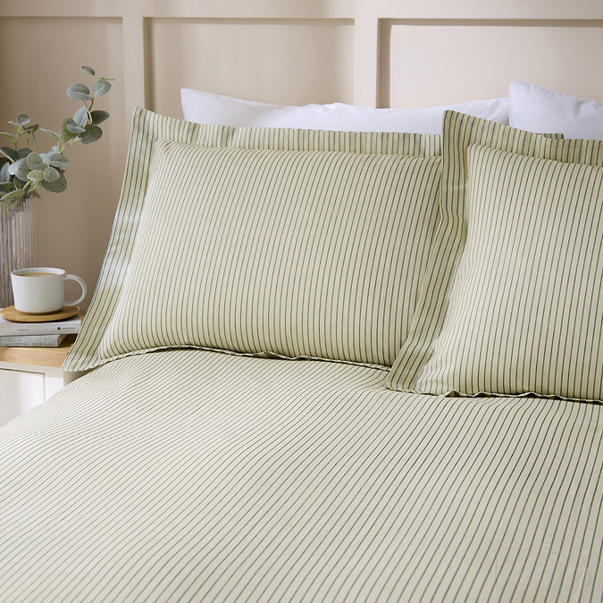 Hebden Mélange Stripe Duvet Cover Set - Green carousel image