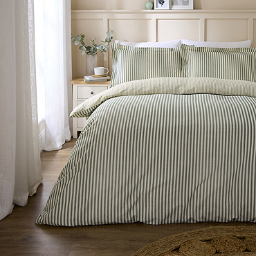 Hebden Mélange Stripe Duvet Cover Set - Green carousel image
