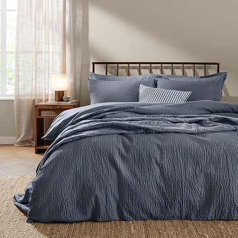 Hebden relaxed seersucker duvet cover set denim blue