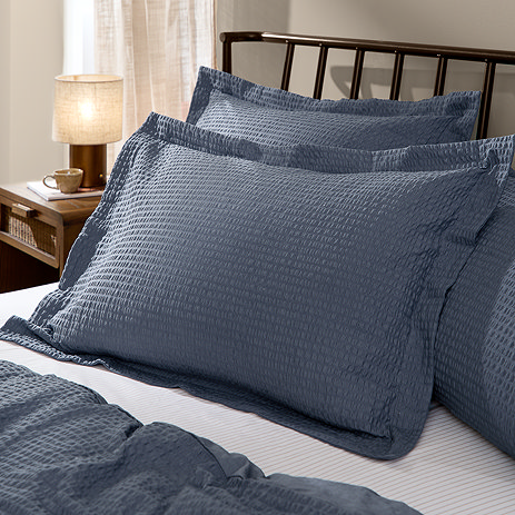 Hebden Relaxed seersucker pillowcase pair Denim Blue