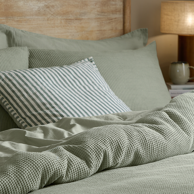 Hebden relaxed waffle duvet cover set bay green