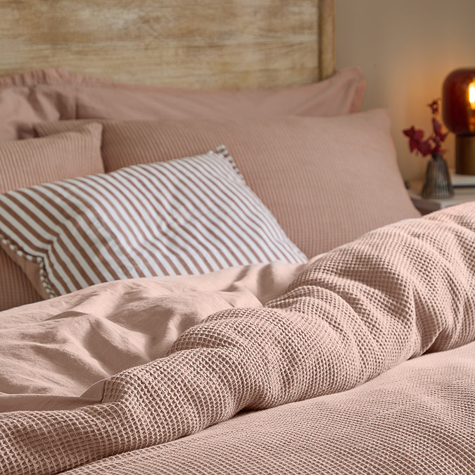 Hebden relaxed waffle duvet cover set cotta