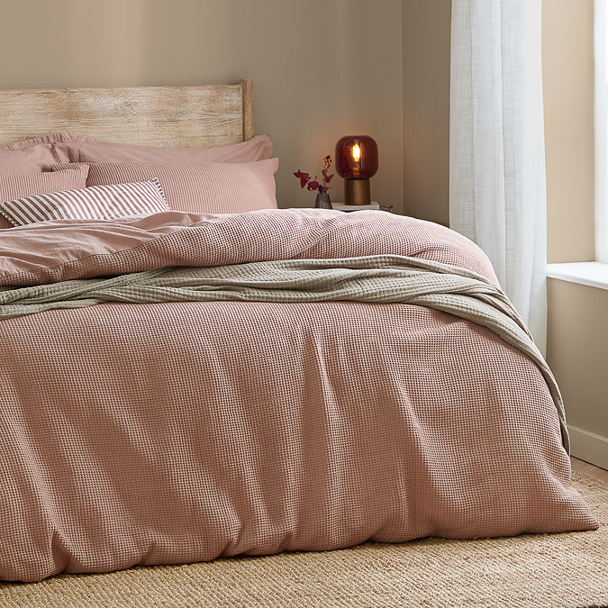 Hebden relaxed waffle duvet cover set cotta