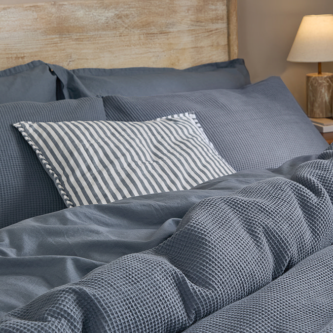 Hebden relaxed waffle duvet cover set denim blue