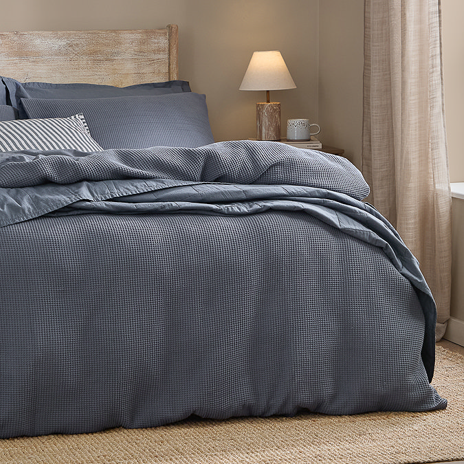 Hebden relaxed waffle duvet cover set denim blue