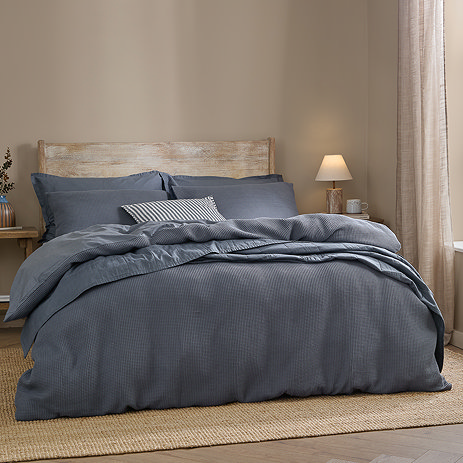 Hebden relaxed waffle duvet cover set denim blue