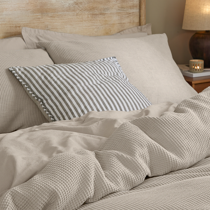 Hebden relaxed waffle duvet cover set stone