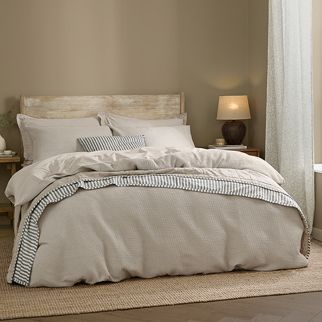 Hebden relaxed waffle duvet cover set stone
