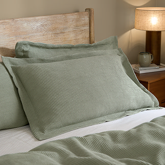 Hebden Relaxed Waffle pillowcase pairs bay green