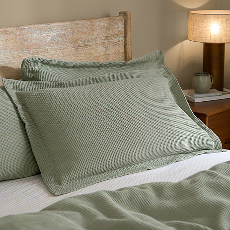 Hebden Relaxed Waffle pillowcase pairs bay green