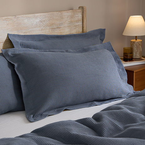 Hebden Relaxed Waffle pillowcase pairs denim blue