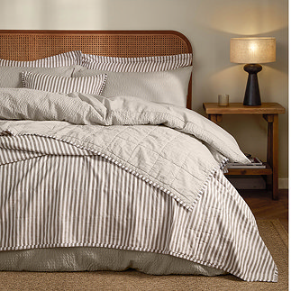 Hebden stripe bedspread mole and stone