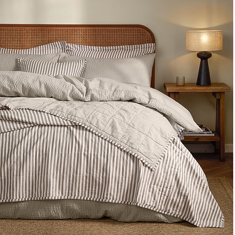 Hebden stripe bedspread mole and stone