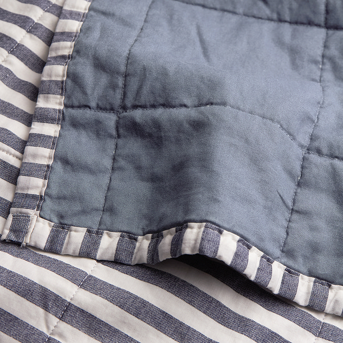 Hebden Stripe bedspread 265x265cm Navy and denim blue