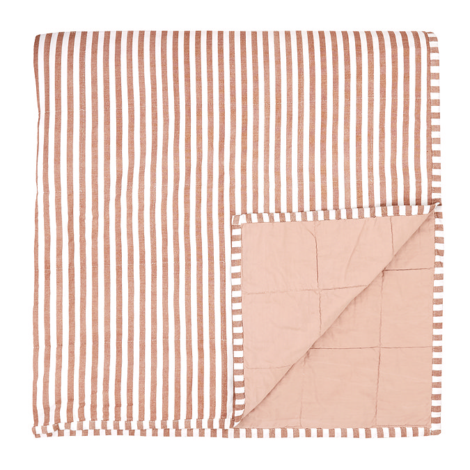 Hebden Stripe 265x265cm Bedspread Pecan and Cotta