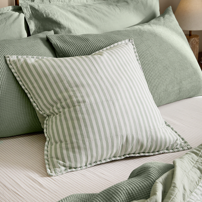 Hebden Feather Cushion 55x55cm Eucalyptus and bay green image 