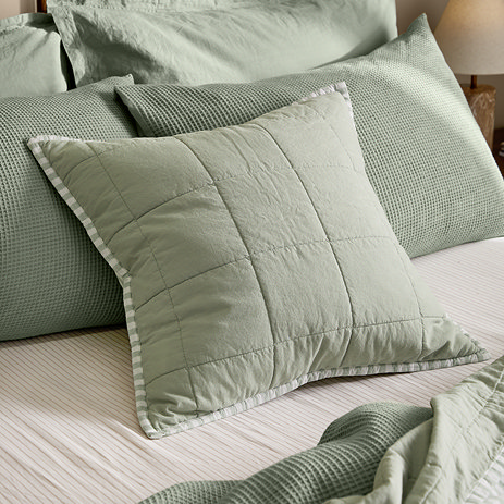 Hebden Feather Cushion 55x55cm Eucalyptus and bay green image 