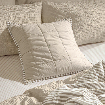 Hebden Stripe 55x55cm feather cushion Mole & Stone image