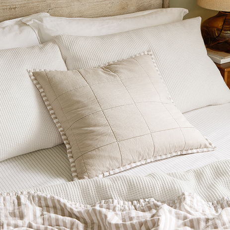 Hebden Stripe 55x55cm feather cushion Natural & Stone image