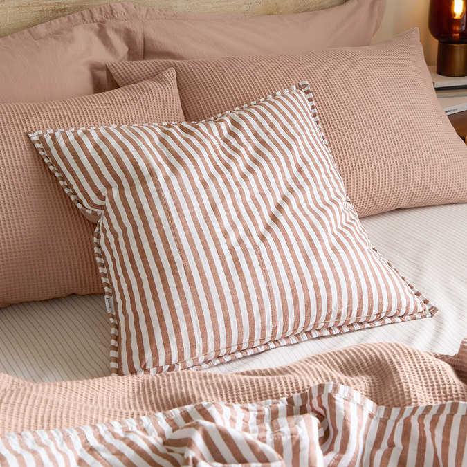 Hebden Stripe 55x55cm feather cushion Pecan & Cotta image