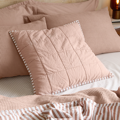 Hebden Stripe 55x55cm feather cushion Pecan & Cotta image