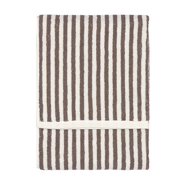 image cut out on white background of folded stripe chocolate brown towel