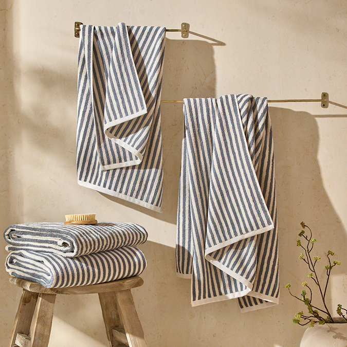 Hebden Mineral blue stripe towels