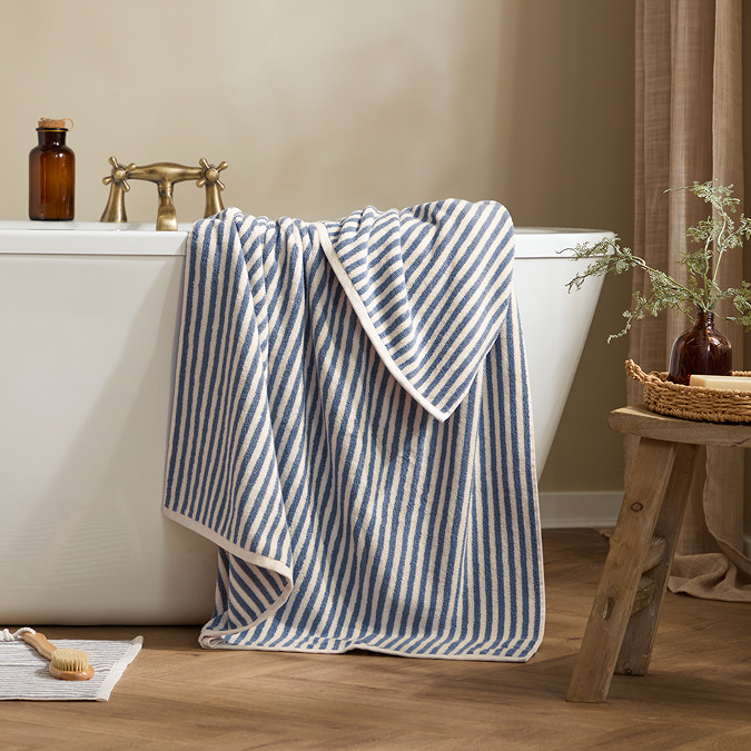 Hebden stripe towel imagery mineral blue