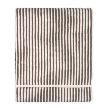 image cut out on white background of folded stripe chocolate brown towel
