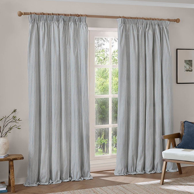 Hebden Stripe Blackout Pencil Pleat curtains in mineral blue image
