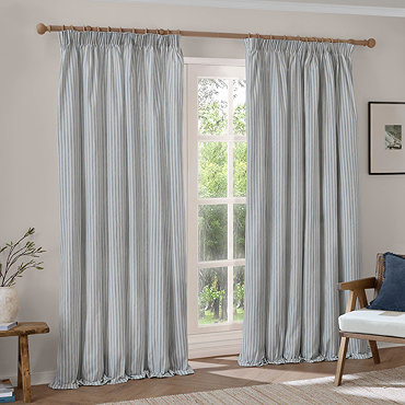 Hebden Stripe Blackout Pencil Pleat curtain in mineral blue image