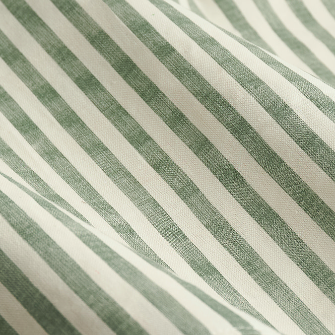 close up on green striped pattern and texture of the Hebden curtains.