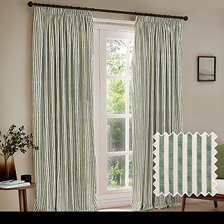 Hebden Striped Green - Pencil Pleat