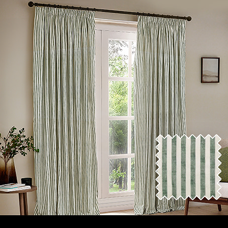Hebden Striped Green - Pencil Pleat