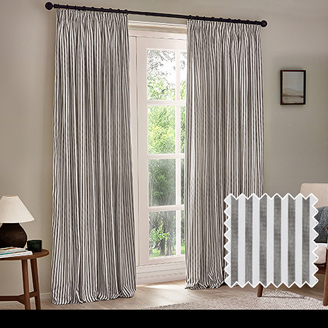 Hebden Striped Grey - Pencil Pleat