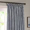 close up on top of navy blue striped curtains, highlighting pencil pleat design