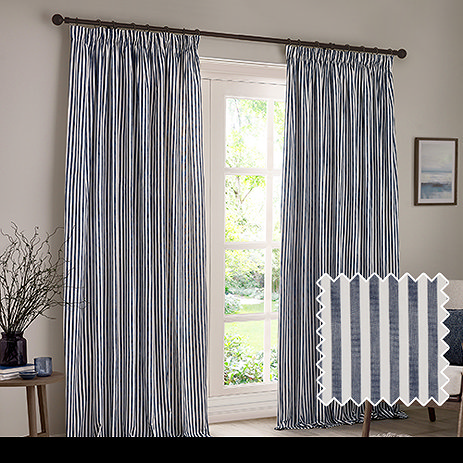 Hebden Striped Navy - Pencil Pleat