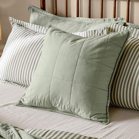 Hebden Washed Cotton 55x55cm Feather Cushion Bay Green