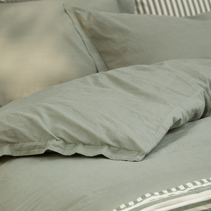 Hebden Washed Cotton Duvet Cover Set Bay Green