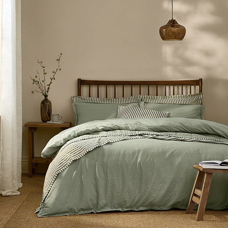 Hebden Washed Cotton Duvet Cover Set Bay Green