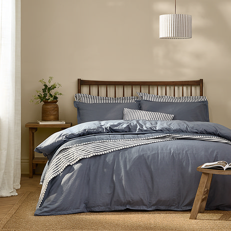 Hebden Washed Cotton Duvet Cover Set denim blue