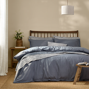 Hebden Washed Cotton Duvet Cover Set denim blue