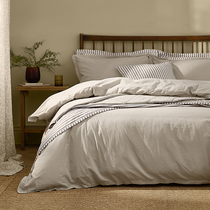 Hebden Washed Cotton Duvet Cover Set stone