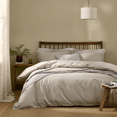 Hebden Washed Cotton Duvet Cover Set stone