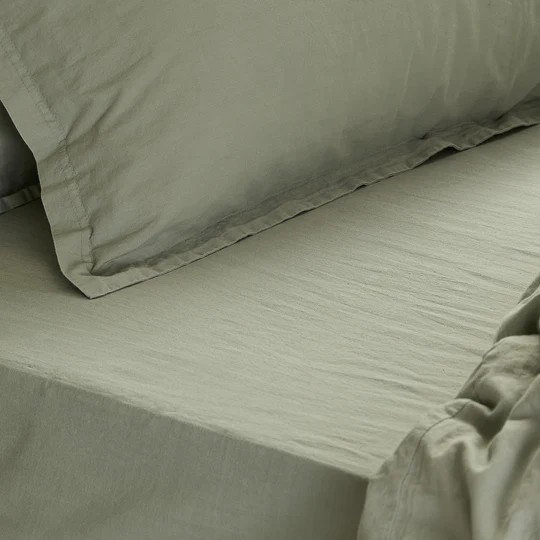 Hebden Washed Cotton Fitted Sheet bay green