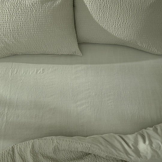 Hebden Washed Cotton Fitted Sheet bay green